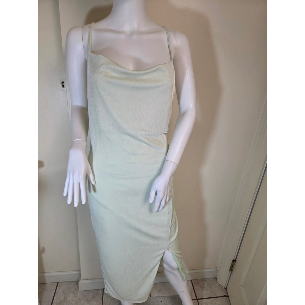 Saints 21 Mint Green Cowl Neck Midi Dress Shimmer Open Cross Back Large‎